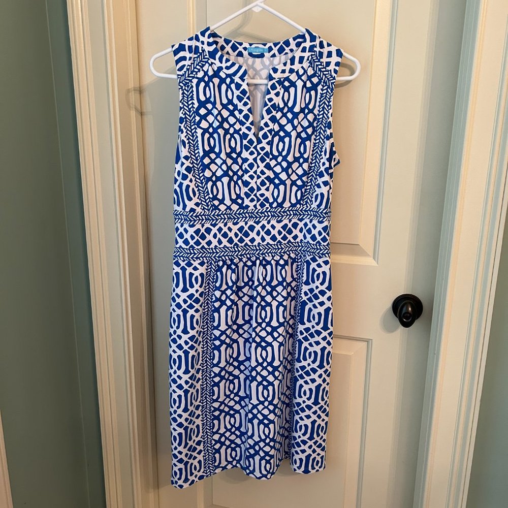 J. McLaughlin Blue & White Sleeveless Mini Dress V-Neck